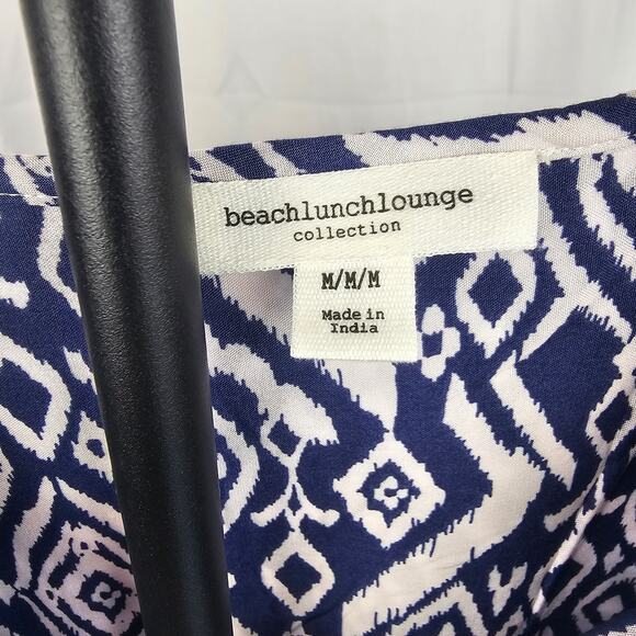 Beachlunchlounge Viscose Ikat Tunic Dress Navy White M Made in India Boho NWOT - Picture 2 of 4